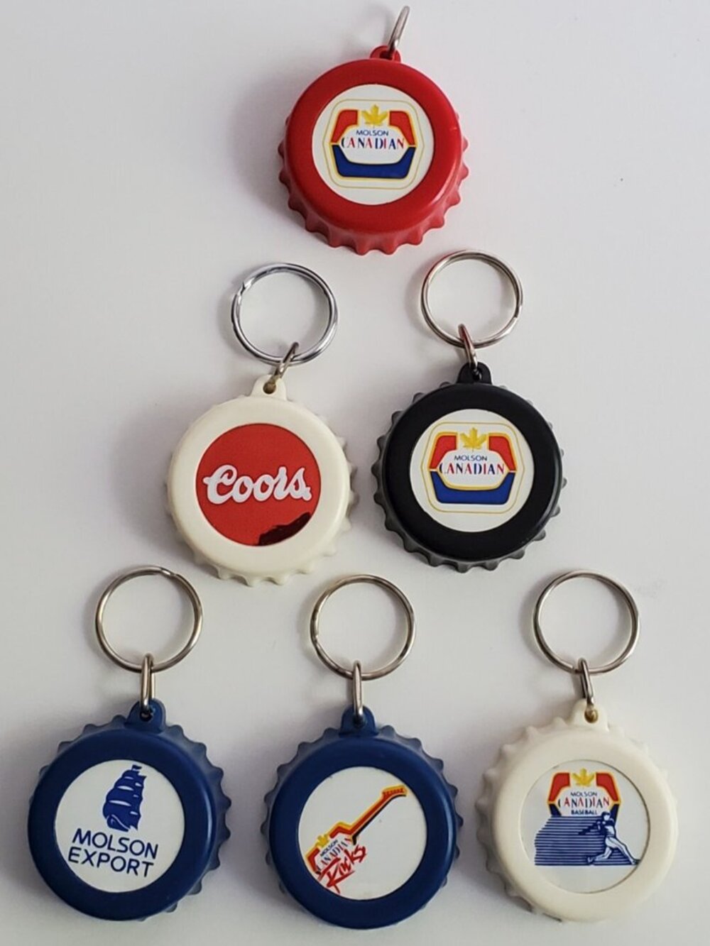 Molson Canadian Beer Bottle Cap Shaped Plastic Keychains Coors Export Lot 6